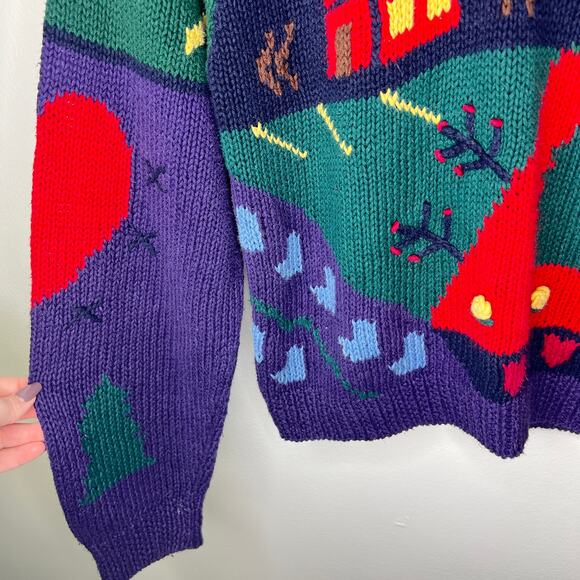 Vintage The Eagle Eye Cottagecore Shetland Cardigan Sweater Patchwork Medium - Picture 4 of 10